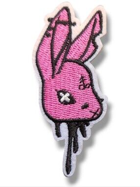 NWT Goth Punk Pink and Black Demonic Bunny Head Iron On Patch